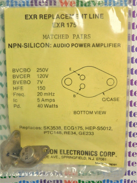 EXR175/CROSSES TO ECG175,NTE175/TRANSISTOR /TO66/MATCHED PAIR/2 PIECES (qzty)