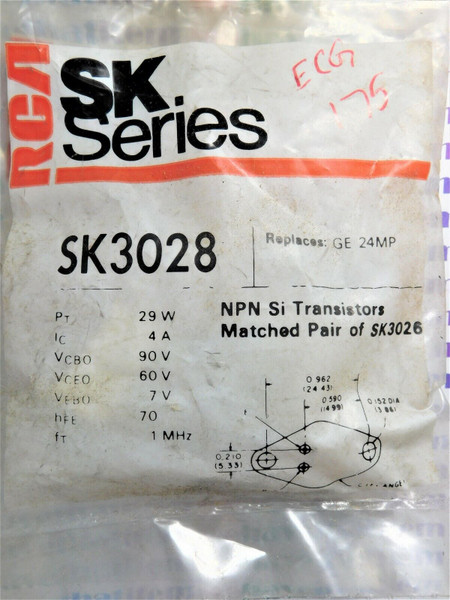 SK3028/CROSSES TO ECG175,NTE175/TRANSISTOR /TO66/MATCHED PAIR/2 PIECES (qzty)