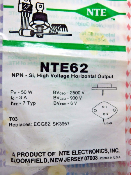 NTE62 / COMPARABLE TO SK3957, ECG62 / TRANSISTOR / TO3 / 1 PIECE (qzty)