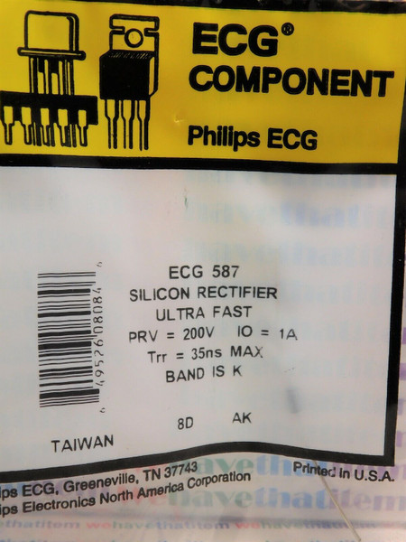 ECG587 / CROSSES TO NTE587 / SILICON ULTRA FAST RECTIFIER / 3 PIECES (qzty)