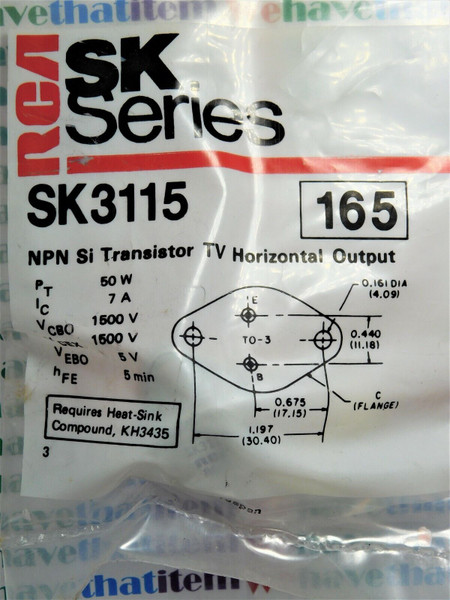 SK3115 / CROSSES TO ECG165, NTE165 / TRANSISTOR / TO3 / 2 PIECES (QZTY)