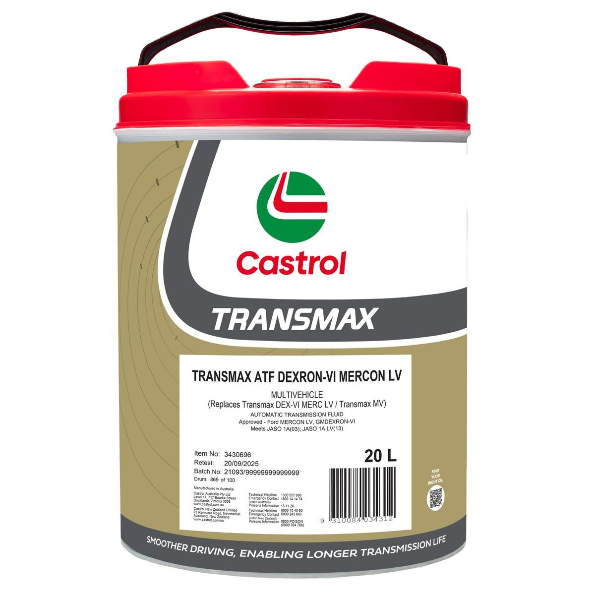 Castrol Transmax ATF DEX/MERC MV Automatic Transmission Fluid 20 L
