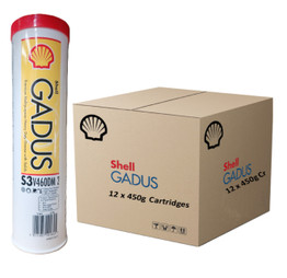 Shell Gadus S3 V460DM 2 grease cartridge with box packaging, heavy-duty industrial grease with solid additives