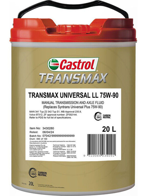 Castrol Transmax Universal  LL 75W90 20L Long Life GL-4