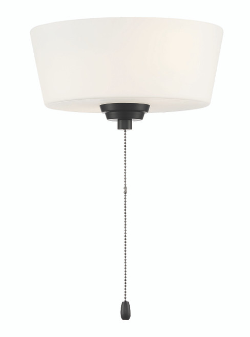 2 Light Energy Star Bowl Fan Light Kit in Flat Black w White Glass