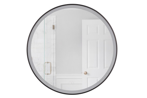Ross 32" Framed Round Front Lit LED Mirror, Defogger & Dimmer, 3000-5000K, in Flat Black