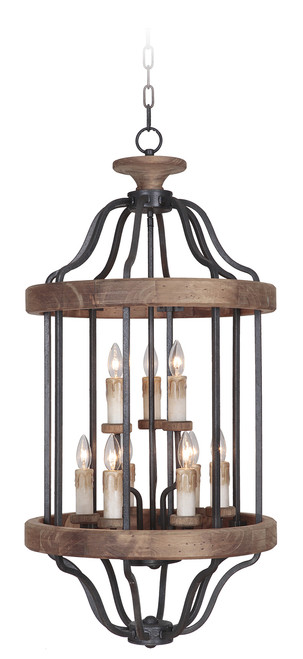 Ashwood 9 Light Foyer in Textured Black/Whiskey Barrel