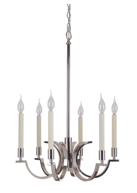 Crescent 6 Light Chandelier in Polished Nickel