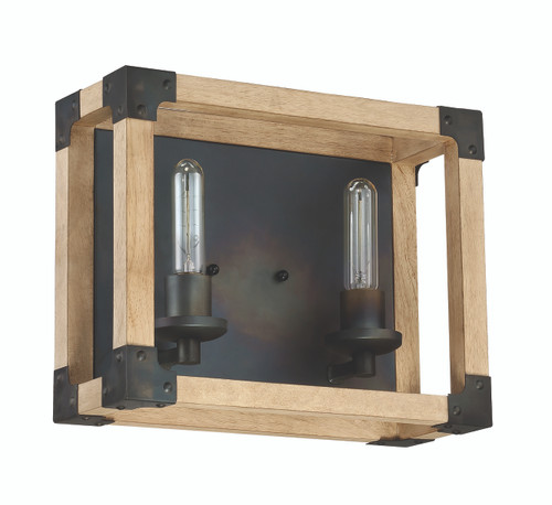 Cubic 2 Light Vanity in Fired Steel with Natural Wood
