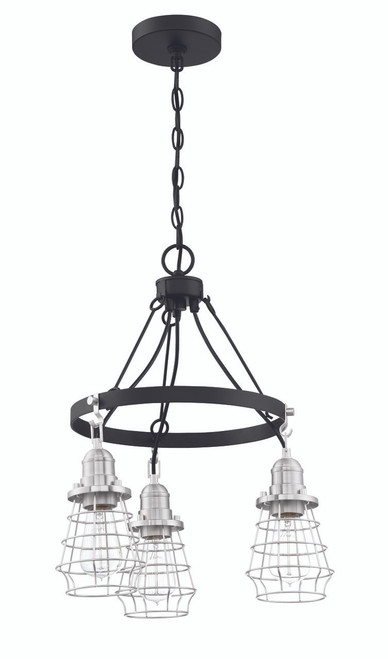 Thatcher 3 Light Down Chandelier in Flat Black/Brushed Polished Nickel