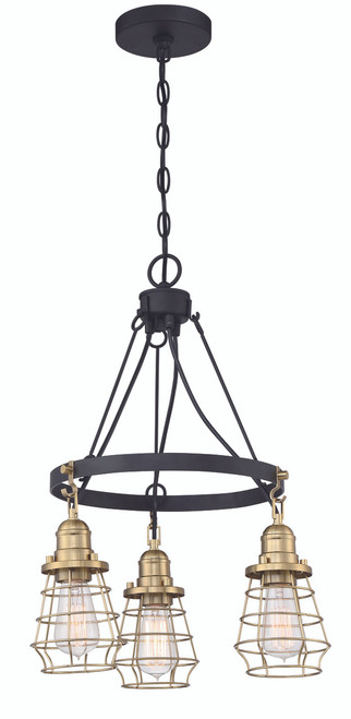 Thatcher 3 Light Down Chandelier in Flat Black/Satin Brass