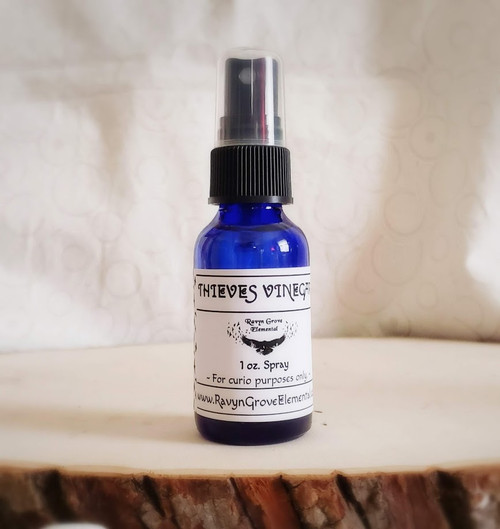 Thieves Vinegar is an old remedy the old folks know about. Traditionally used to cleanse the ill away, including something that been put on ya. Crafted by Ravyn Grove Elemental according to our family traditions.
