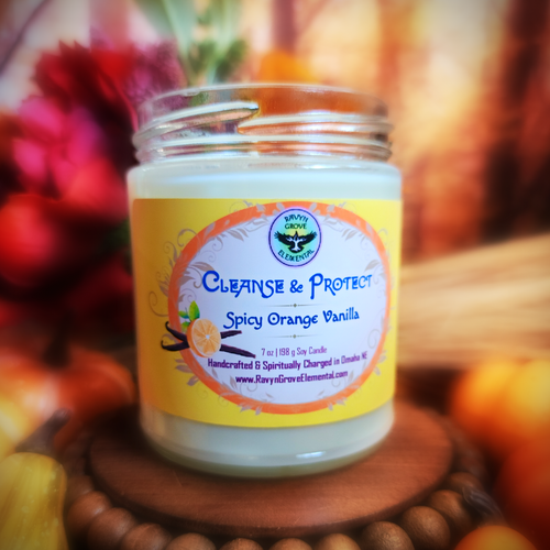 CLEANSE n PROTECT SPICY ORANGE VANILLA Jar Soy Candle crafted by Ravyn Grove Elemental LLC Infused a blend of Orange & Clove and other Cleansing Herbal Oils! Clear your aura and space of negative energies! CLEANSE n PROTECT SPICY ORANGE VANILLA Jar Soy Candle crafted by Ravyn Grove Elemental LLC Infused a blend of Orange & Clove and other Cleansing Herbal Oils! Clear your aura and space of negative energies!