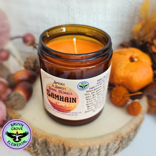 Invoke the Samhain magicks with our Samhain Soy Wax Candle infused with our Samhain Oil - a mysteriously dark, smoky, sweet fragrance!
