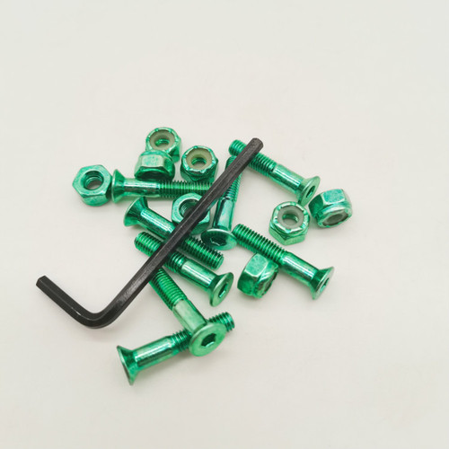 Green Skate Hardware 1inch Colored Skateboard Bolts with Allen Head Skateboard Screws and Nuts