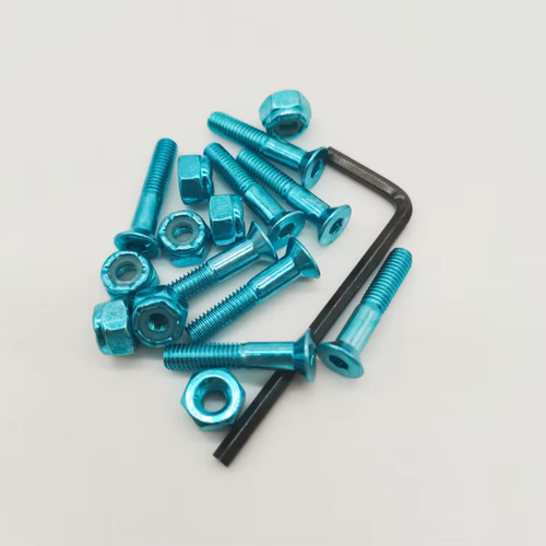 Blue Skate Hardware 1inch Colored Skateboard Bolts with Allen Head Skateboard Screws and Nuts