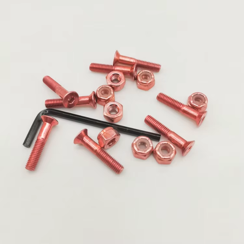 Red Skate Hardware 1inch Colored Skateboard Bolts with Allen Head Skateboard Screws and Nuts