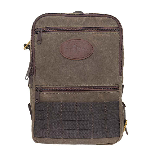 Devil's Kettle Daypack is made from waxed canvas, leather, solid brass hardware and cotton webbing. Devil's Kettle Daypack is made from waxed canvas, leather, solid brass hardware and cotton webbing.