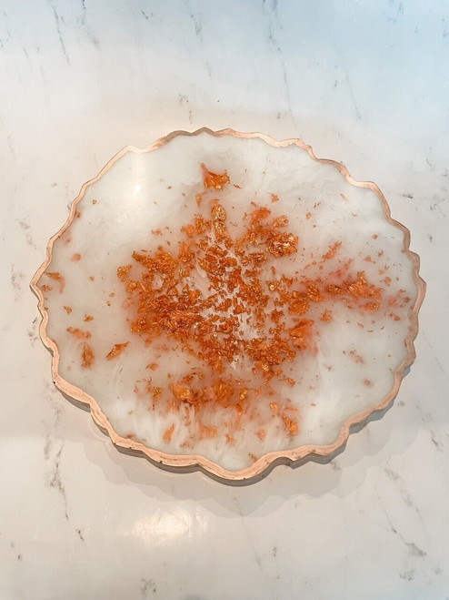 Resin Bowl White Swirl with Rose Gold Flakes