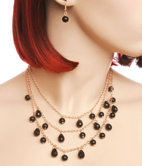 Multi Level Teardrop Necklace & Earring Set