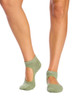 Women's Cotton Rich Yoga & Pilates Socks- 2 Pack- Open Toe Crossover & Cushion Sole with Non Slip -Sage Stripe