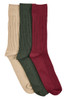Men's Cotton Rich Crew Dress Socks- 3 Pack - 2x2 Rib- Biscuit, Olive & Wine