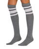 Women's Fine Cotton Over the Knee Socks-  Charcoal Stripe