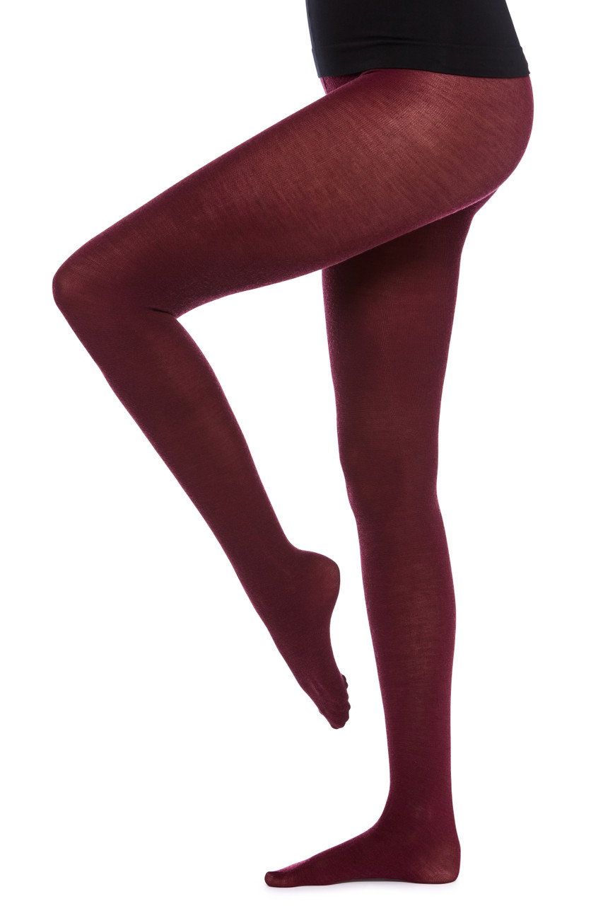 Women's Italian 200 Denier Merino Wool Opaque Tights - Burgundy