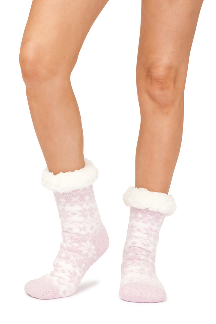 Women's Hotty™ Super Soft Faux Sherpa Lined Slipper Socks with Non-Slip -  Snowflake 