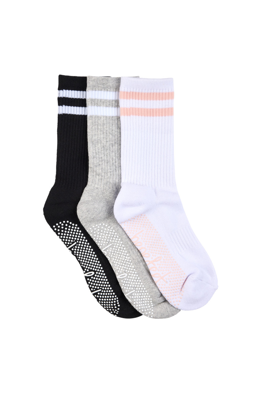 Women's Cotton Crew Pilates socks Pack 3, with non slip sole