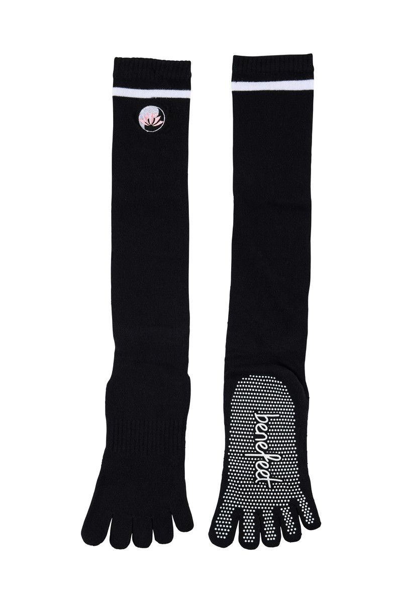 Women's Cotton Knee High Yoga Pilates Socks with Grip Sole- Lotus