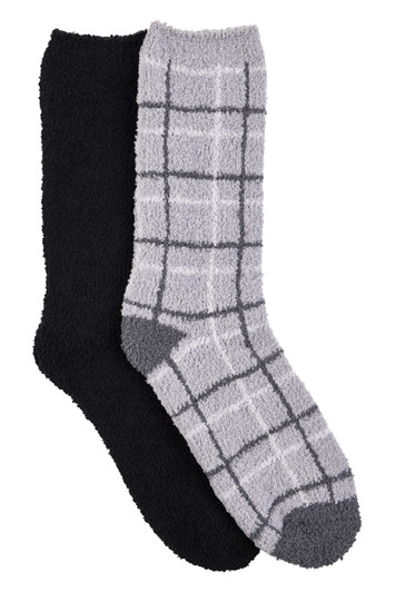 Men's Fluffy Crew Home Socks - 2 Pack - Plaid