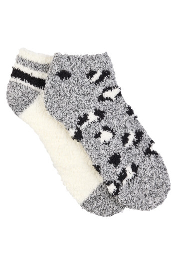 Women's Fluffy Low Cut Sleep Socks - 2 Pack - Leopard