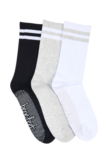 Men's Cotton Crew Pilates Socks - Pack 3 with Cushion Foot, Rib Leg & Non Slip Sole –Core