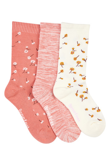 Women's Top to Toe Comfort - Cushion Sole Socks - 3 Pack- Peach Floral