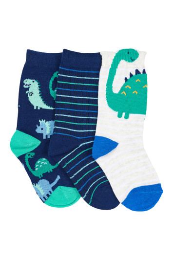 Kid's Cotton Rich Crew socks - 3 Pack - Sparkle Dinosaur