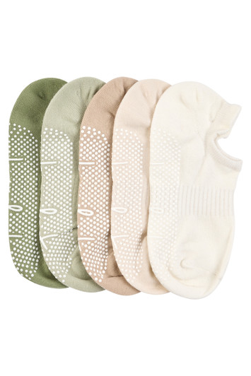 Cotton Grip Socks - 5 Pack- Lightweight-  Autumn Sage