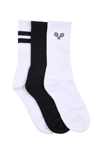 Men's Cotton  Crew Sport Style Socks- 3 Pack in Gift Box - Tennis Embrodiery