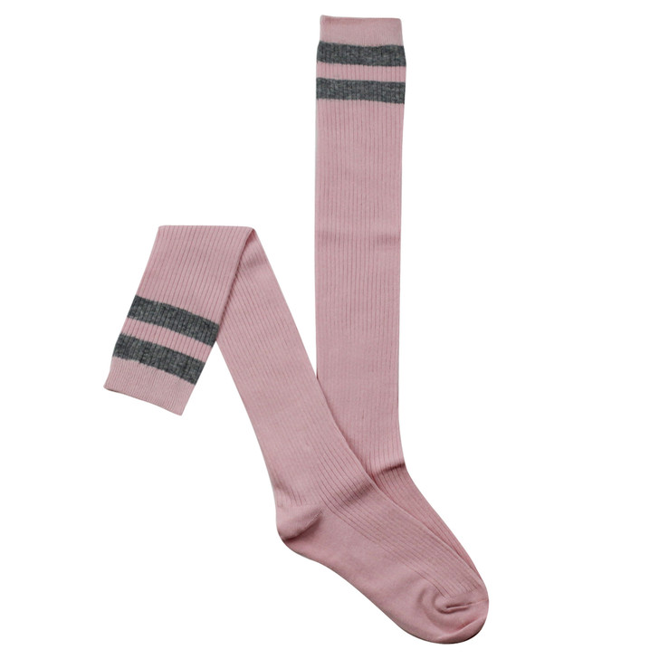 Fine Cotton Thigh High Socks- Pink Stripe