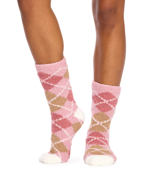 Women's Fluffy Crew Sleep Socks -2 Pack - Argyle