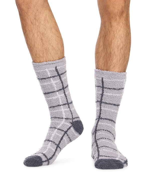 Men's Fluffy Crew Home Socks - 2 Pack - Plaid