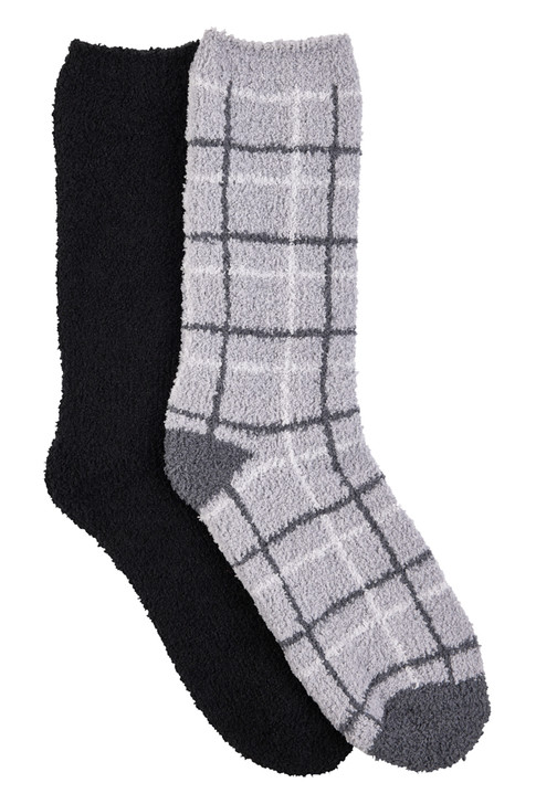 Men's Fluffy Crew Home Socks - 2 Pack - Plaid
