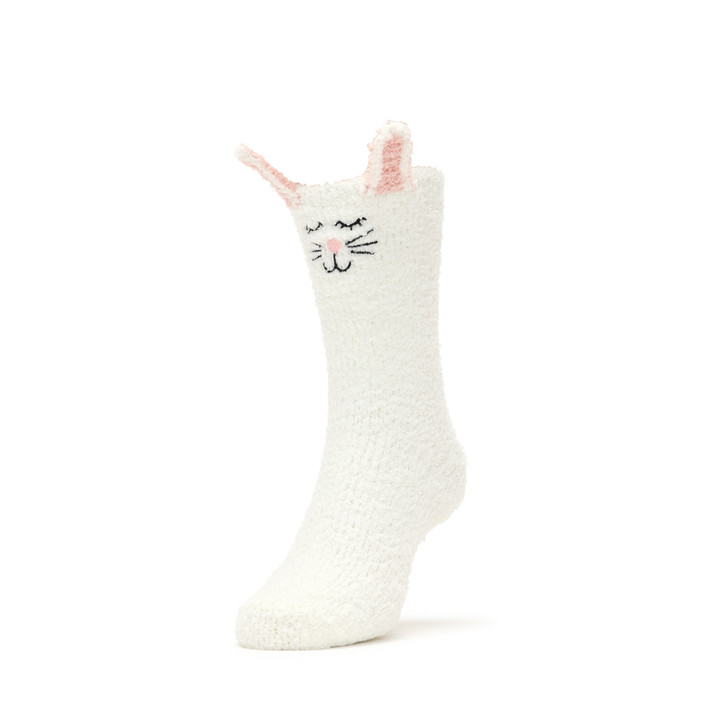 Women's Fluffy Crew Sleep Socks - 2 Pack - Easter Bunny with Floppy Ears