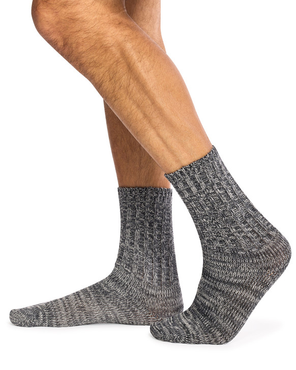Men's Cotton Rich Crew Socks- Midweight Textured Rib - Salty & Black