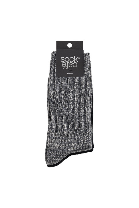 Men's Cotton Rich Crew Socks- Midweight Textured Rib - Salty & Black