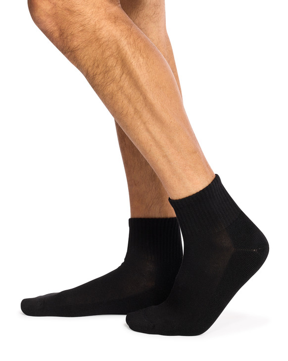 Men's Combed Cotton Quarter Crew Cushioned Sole Socks - 4 Pack - Black (Buy any 4 packs of 4, only pay for 3)
