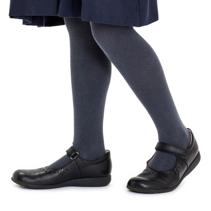 Cotton Rich Tights - 2 Pack- School Grey