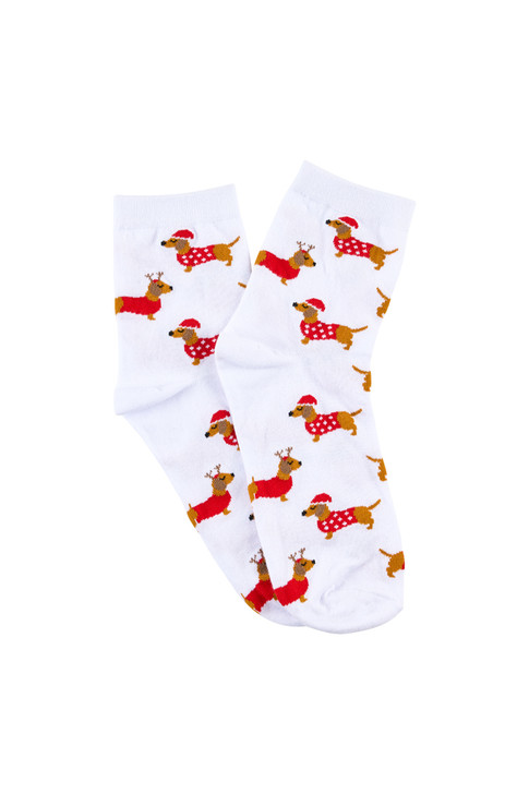 Women's Fine Cotton Quarter Crew Socks - Christmas  Dachshund