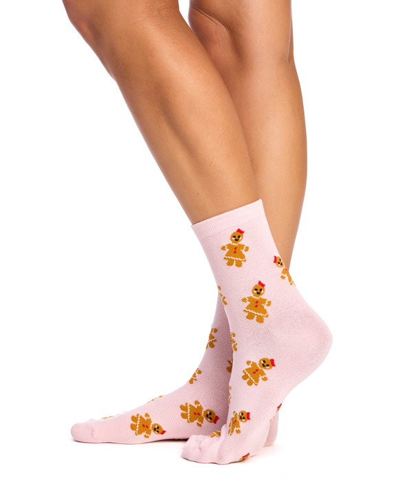 Women's Fine Cotton Quarter Crew Socks -Christmas Gingerbread