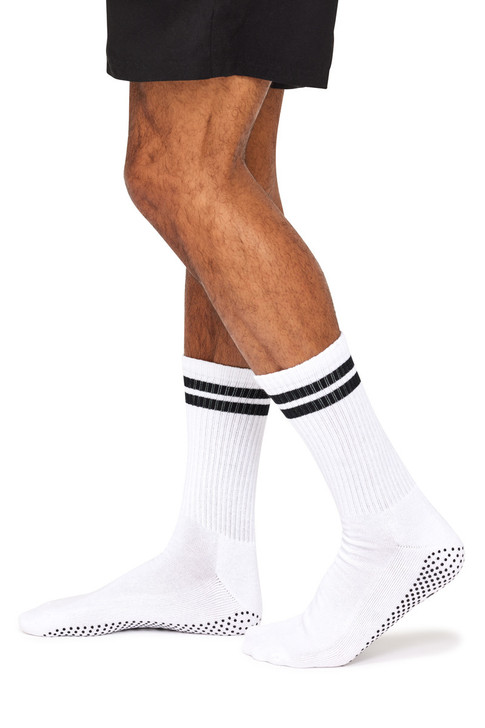 Men’s Cotton Crew Sport Socks with Grip Soles-White